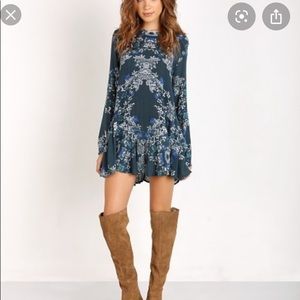 Free people tunic blue and green floral